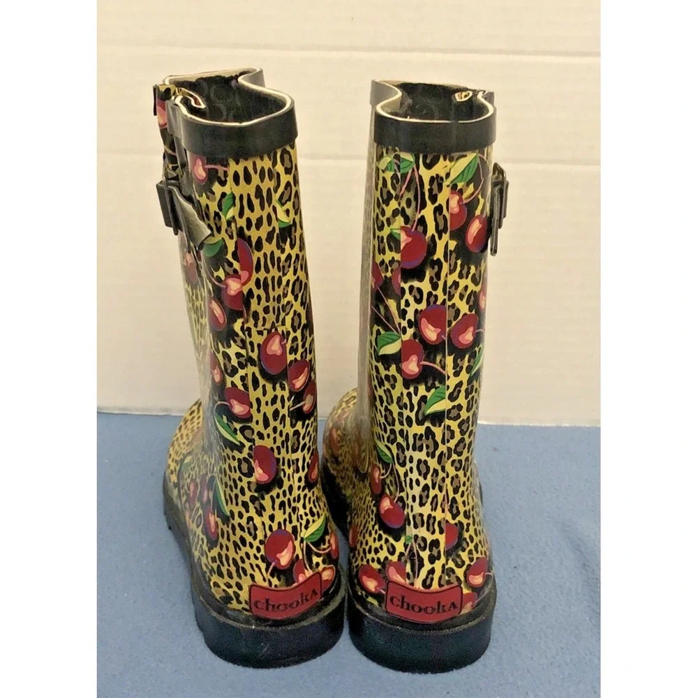 Chooka Girls Cherries on Leopard Print Adjustable Rain Boots‎ - Size 3